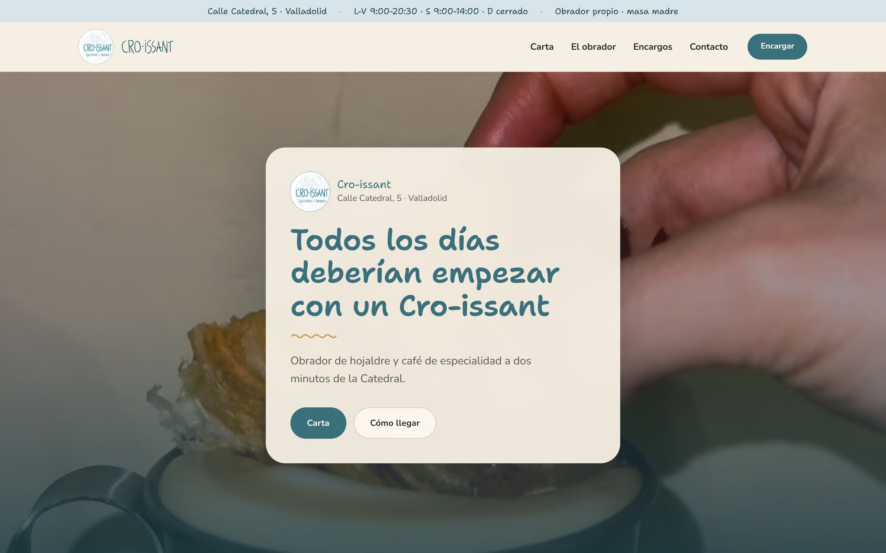 Inicio de la web de Cro-issant, obrador y café de especialidad en Valladolid